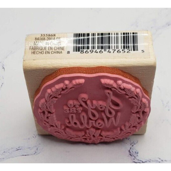 Craft Smart Christmas Holidays Joy To The World Holly Wreath Rubber Stamp - Picture 4 of 7